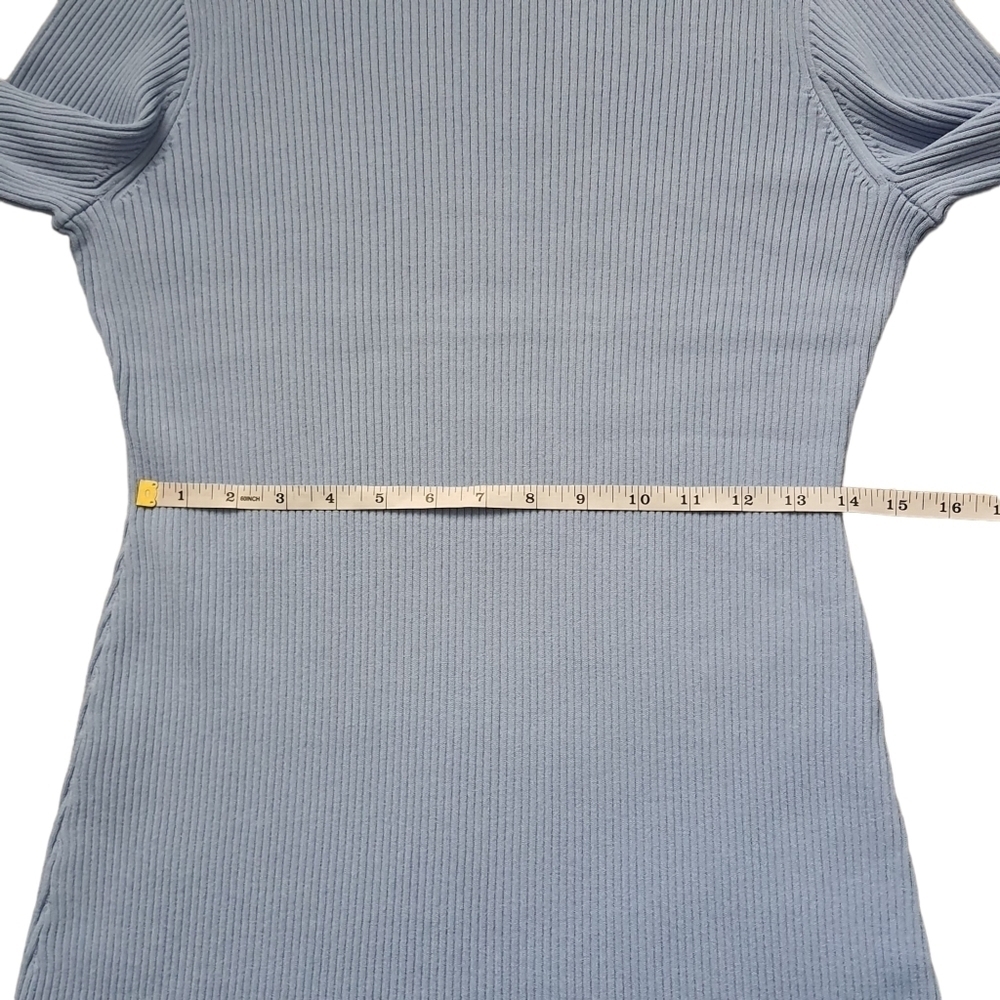J. Crew Supersculpt Ribbed Midi Dress Long Sleeve Ruffle Trim Blue Size XL - Picture 14 of 16